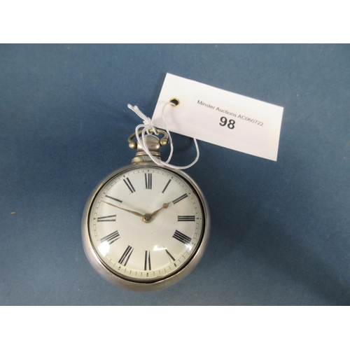 98 - A George IV silver pair cased Pocket Watch by William Wain, Alfreton, white enamel dial, fusee movem... 