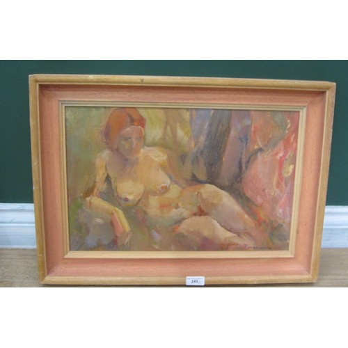 245 - GILBERT ADAMS. Female Nude Reclining, signed, oil on canvas board, 11 x 17½in; together with an etch... 