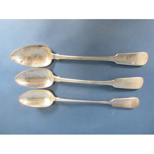 111 - A pair of George IV silver Basting Spoons, fiddle pattern engraved initials, Exeter 1825, and anothe... 