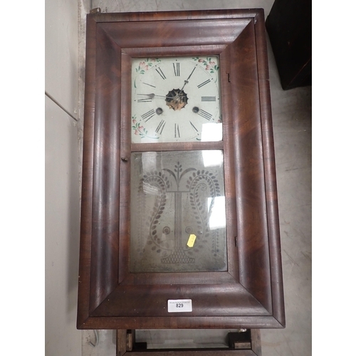 829 - A wooden crate of Clock Parts, a wooden Microscope Case and a Wall Clock