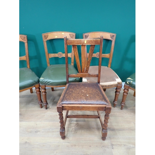 509 - Three oak Dining Chairs with stuff-over Seats, two single Chairs, a Sewing Table and a reproduction ... 