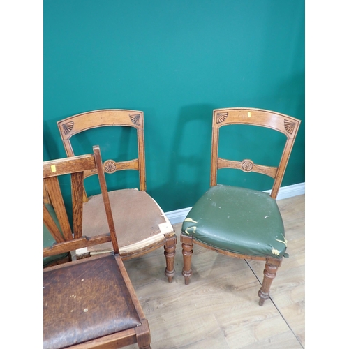 509 - Three oak Dining Chairs with stuff-over Seats, two single Chairs, a Sewing Table and a reproduction ... 