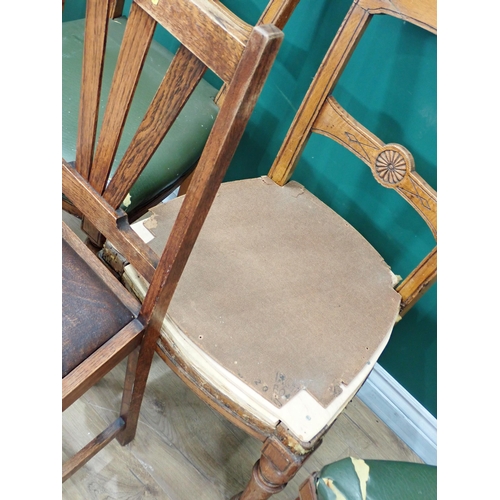 509 - Three oak Dining Chairs with stuff-over Seats, two single Chairs, a Sewing Table and a reproduction ... 