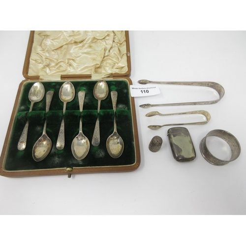 110 - Six Edward VII silver Teaspoons, Sheffield 1909, in case, a pair of bright-cut Sugar Tongs, London 1... 