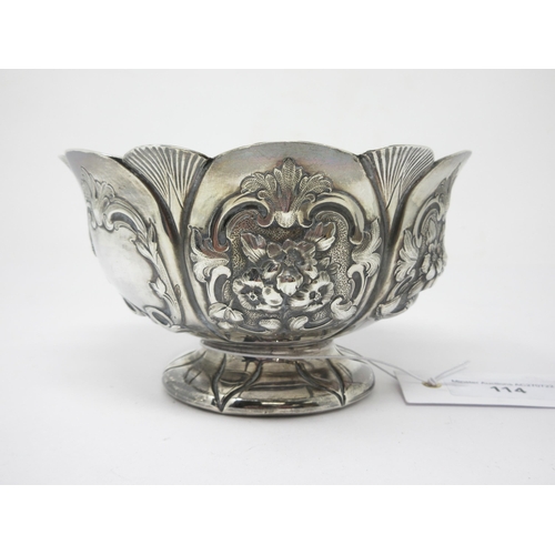 114 - A Victorian silver shaped circular Sugar Bowl with floral embossing and vacant cartouches, London 18... 