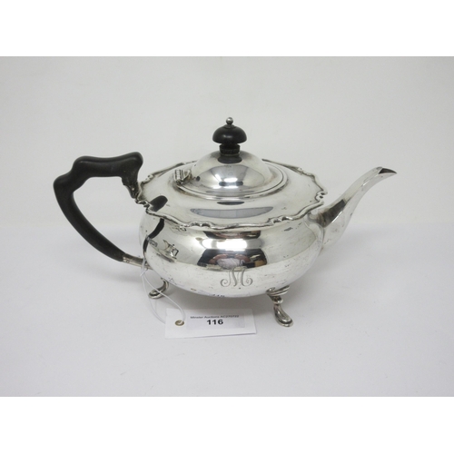 116 - An Edward VII/George V silver four-piece Tea Service of circular form with shaped rims on pad feet, ... 