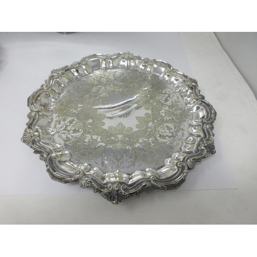 143 - A plated oval Tray and two Salvers