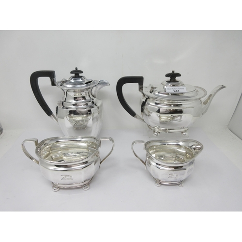 144 - An Edward VIII silver four-piece Tea Service, initial Z, raised on ball feet, Sheffield 1936, 1,957g... 