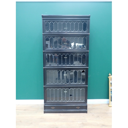 17 - A Globe Wernicke oak and lead glazed five tier Bookcase A/F 6ft 2in H x 2ft 10in W