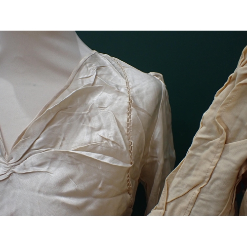 211 - An Edwardian cream Wedding Dress with embroidered satin collar, a 1930's satin bias-cut Wedding Dres... 