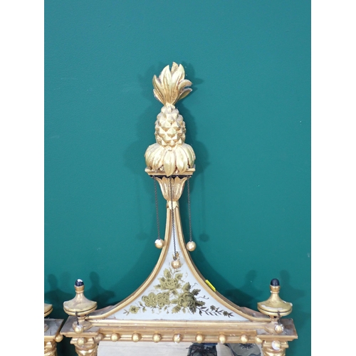 241 - A pair of George III style Wall Mirrors with pineapple finials, ball frieze and gilded column frame ... 