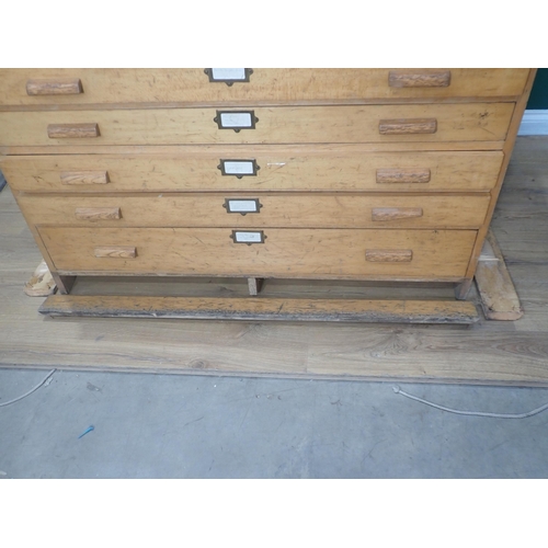 257 - A beech wood Map Chest with sloped glazed lid above six drawers 4ft 1in W x 3ft 6in H