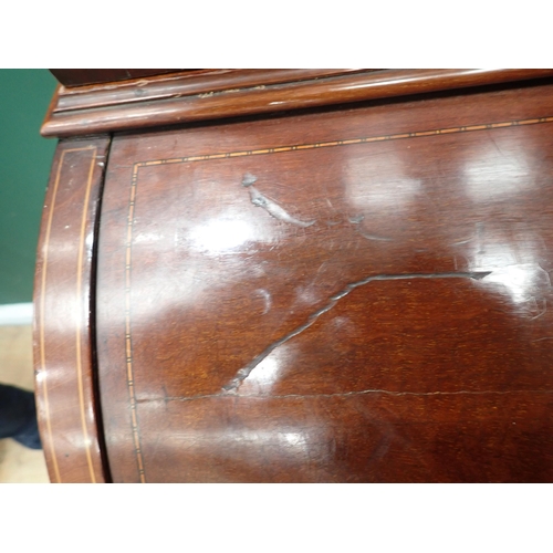 27 - An Edwardian mahogany and inlaid Bureau Bookcase fitted pair of glazed doors above roll top base fit... 