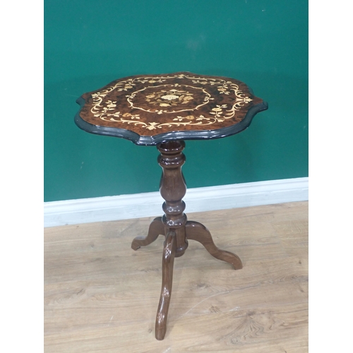 271 - A modern Italian walnut veneered and marquetry inlaid Pillar Table with shaped top