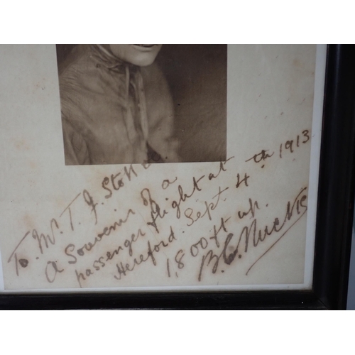 299 - A framed Photograph of a pilot with inscription referring to a passenger flight at Hereford, Septemb... 