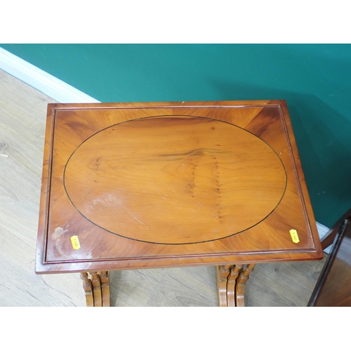 303 - An Edwardian crossbanded Pot Cupboard with squared tapering supports, a nest of three yew wood Table... 