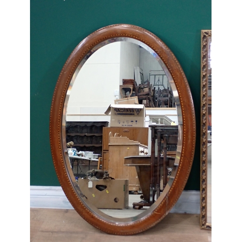 313 - An Edwardian oval Wall Mirror with inlay, 2ft 9in, a gilt framed Wall Mirror and a set of pine Corne... 