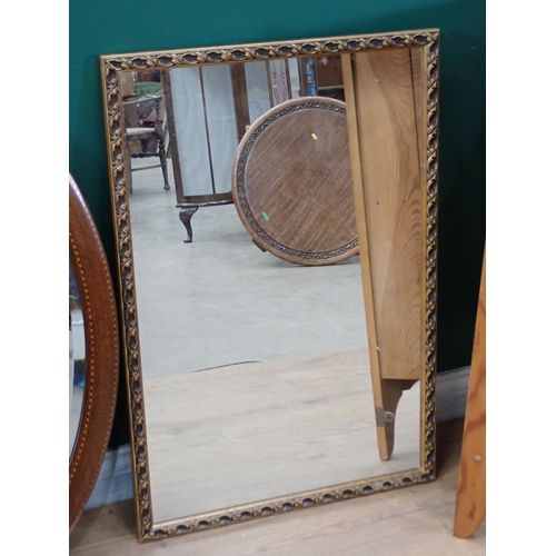 313 - An Edwardian oval Wall Mirror with inlay, 2ft 9in, a gilt framed Wall Mirror and a set of pine Corne... 