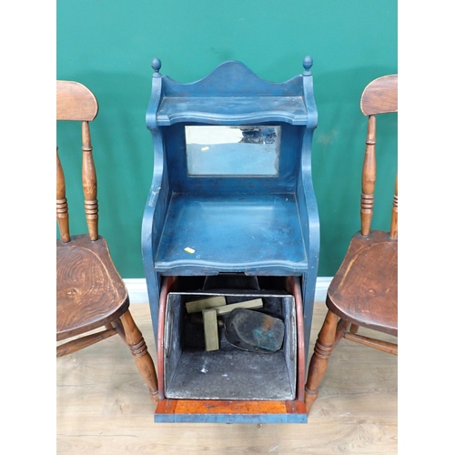 315 - A pair of elm seated Kitchen Chairs and a blue painted Coal Purdonium