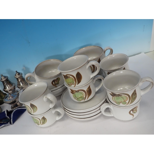 316 - A Denby pottery part Breakfast Set, three Worcester Evesham Dishes, and a small quantity of plated C... 