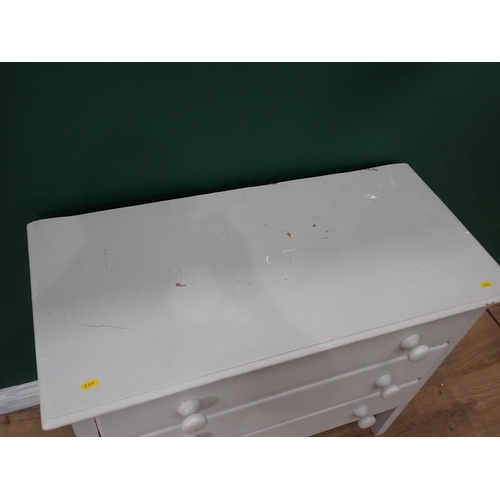 318 - A pale green painted Chest of three drawers on squared supports, 2ft 11in W x 2ft 5in H