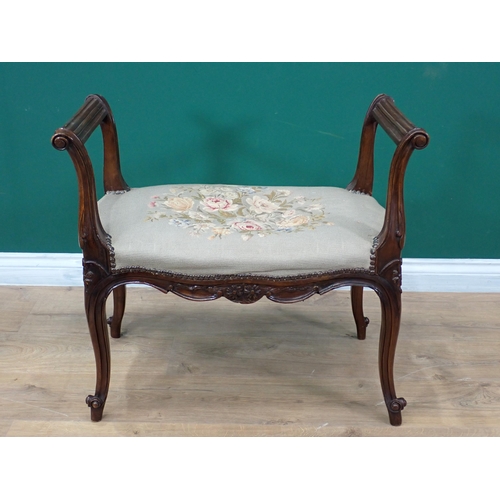 329 - A French carved Window Seat with floral embroidered seat