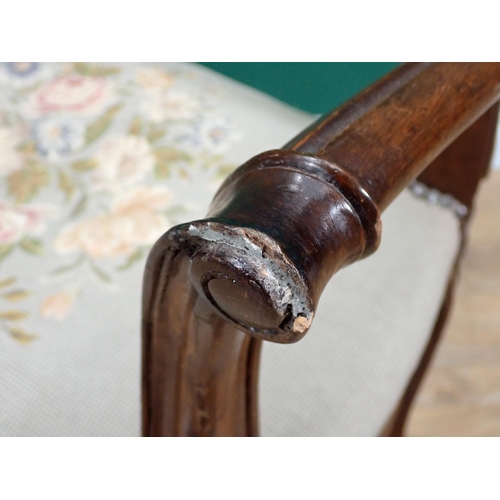 329 - A French carved Window Seat with floral embroidered seat