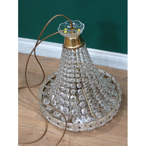 330 - A brass mounted Electrolier with glass pendants, 2ft 2in H approx. and a large plated floor standing... 