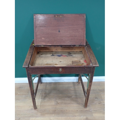 336 - A mahogany sloping Desk with later metal front brackets, 2ft 8in W