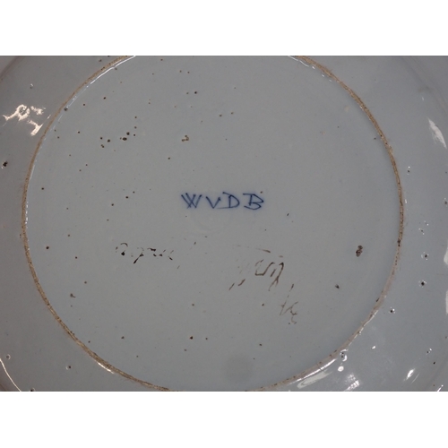 353 - An antique delft Plate with Chinese design signed WVDB