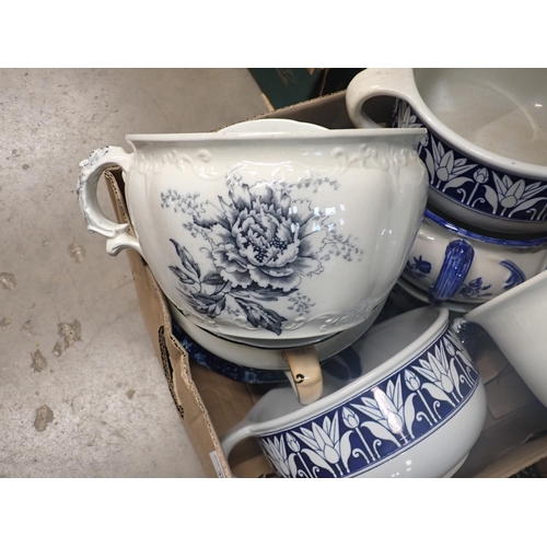 359 - A quantity of mostly blue and white Chamber Pots, some A/F