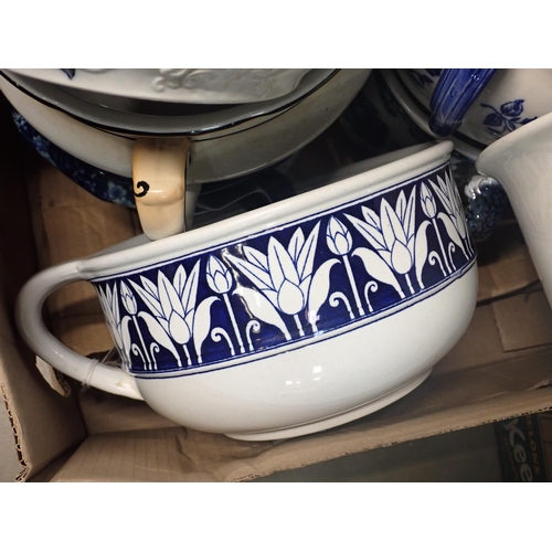 359 - A quantity of mostly blue and white Chamber Pots, some A/F