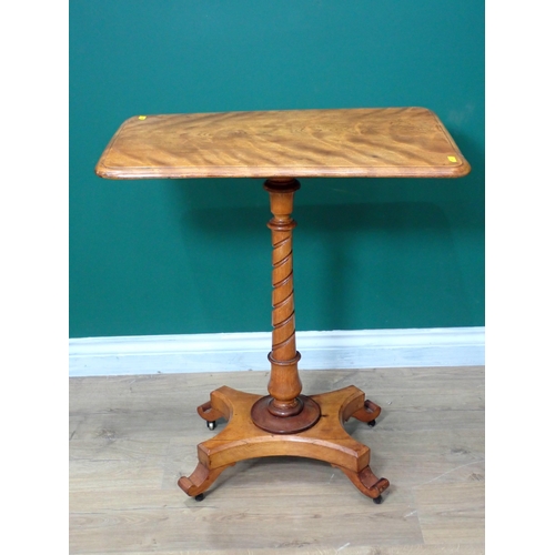 36 - A 19th Century satin birch Pillar Table on spiral turned column and concave platform base 2ft 5in H ... 