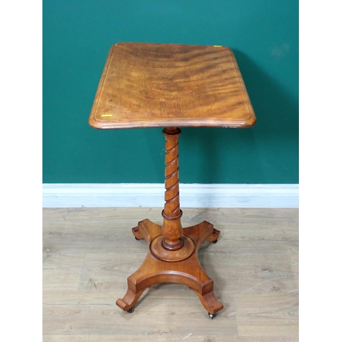 36 - A 19th Century satin birch Pillar Table on spiral turned column and concave platform base 2ft 5in H ... 