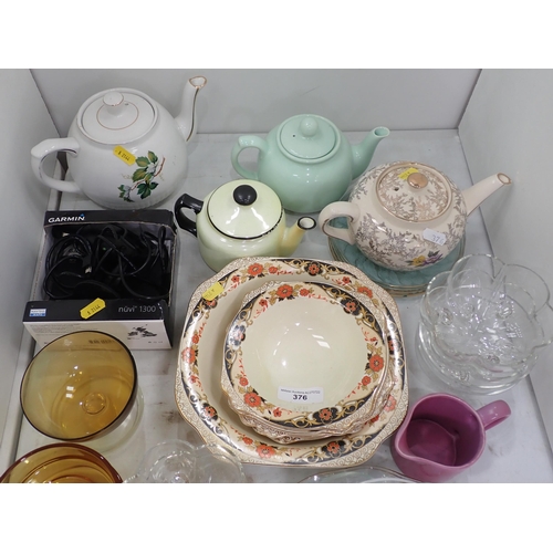 376 - Glassware, teapots, and a Garmin SATNAV