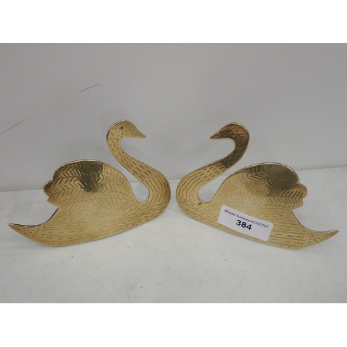 384 - A pair of 19th Century Swan chimney Ornaments and another pair in the form of Flagons.