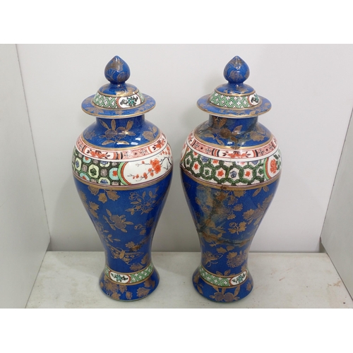 390 - A pair of Crown Staffordshire Lidded Vases A/F, a porcelain Comport decorated with roses and gilt pa... 