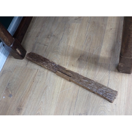 40 - An antique oak Refectory Table utilising early elements with cleated four plank top on turned suppor... 