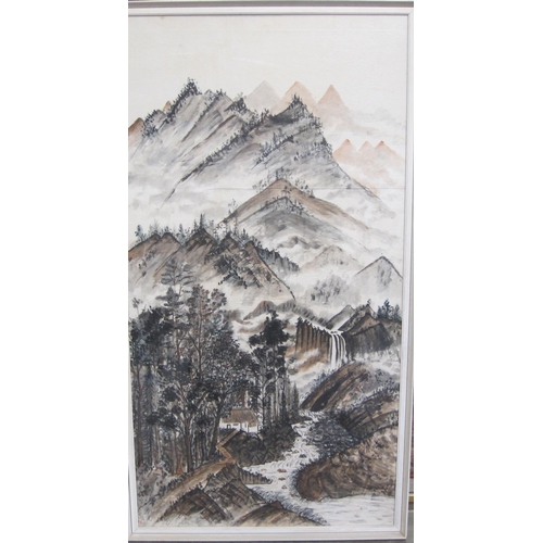 401 - CHINESE SCHOOL. An Eastern Landscape, depicting a wooded river valley, indistinctly signed, watercol... 