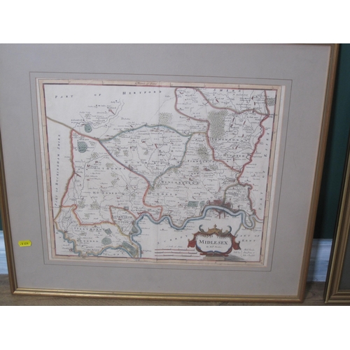 420 - ROBERT MORDEN. An engraved Map of Surrey, coloured pl. 14 x 16in; and a Robert Morden Map of Middles... 