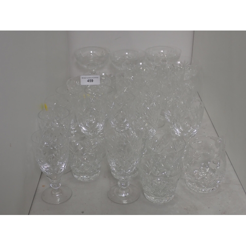 459 - A quantity of cut glass drinking Glasses, including Port glasses and champagne Coupe's.