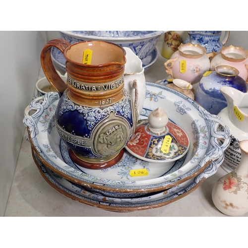 482 - A quantity of blue and white including a Spode Dish, Bowl, Jugs, a Doulton Lambeth Royal Commemorati... 