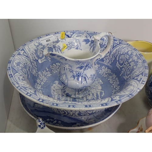 482 - A quantity of blue and white including a Spode Dish, Bowl, Jugs, a Doulton Lambeth Royal Commemorati... 