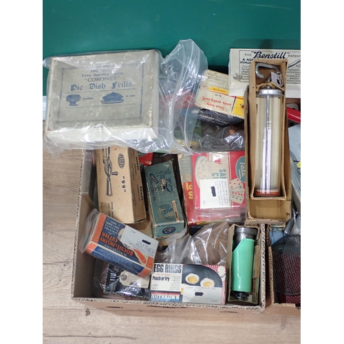 489 - Three Boxes of Kitchenalia, two pottery Stands, Cheese Dish, Sardine Dish etc some A/F