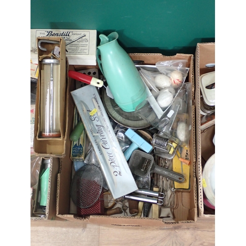 489 - Three Boxes of Kitchenalia, two pottery Stands, Cheese Dish, Sardine Dish etc some A/F