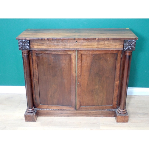 50 - A 19th Century rosewood Chiffonier fitted frieze drawer above pair of cupboard doors flanked by turn... 