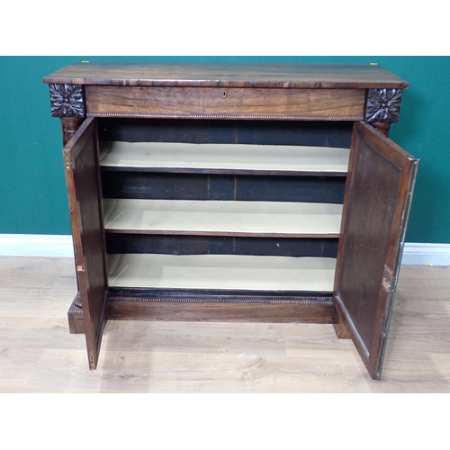 50 - A 19th Century rosewood Chiffonier fitted frieze drawer above pair of cupboard doors flanked by turn... 