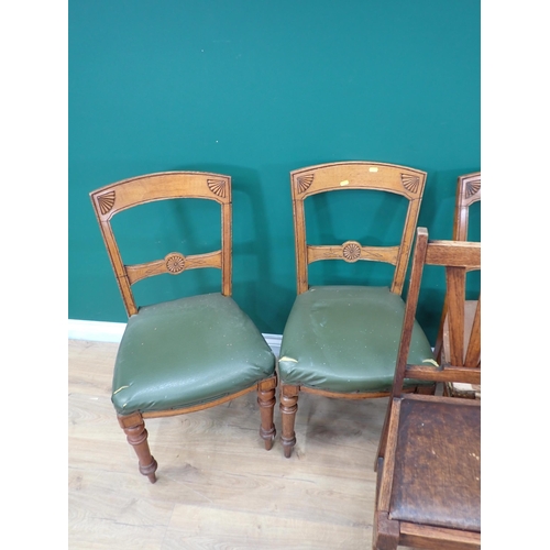 509 - Three oak Dining Chairs with stuff-over Seats, two single Chairs, a Sewing Table and a reproduction ... 