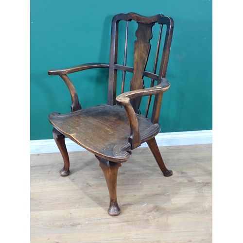 531 - A stained wood broad seated Elbow Chair with cabriole supports