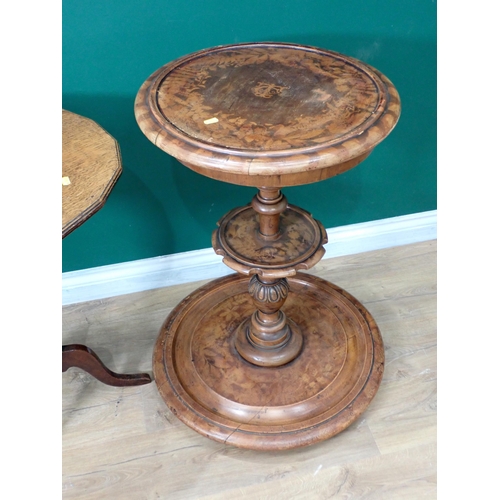 533 - An oak tripod Table with turned column and a two tier Stand with leafage design, 2ft 7in H